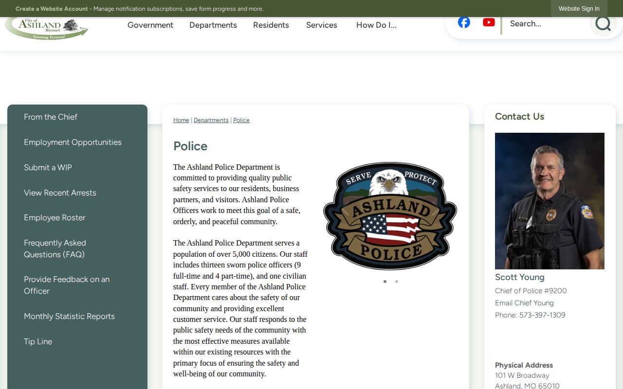 Ashland Police Department official records information for Ashland arrest records
