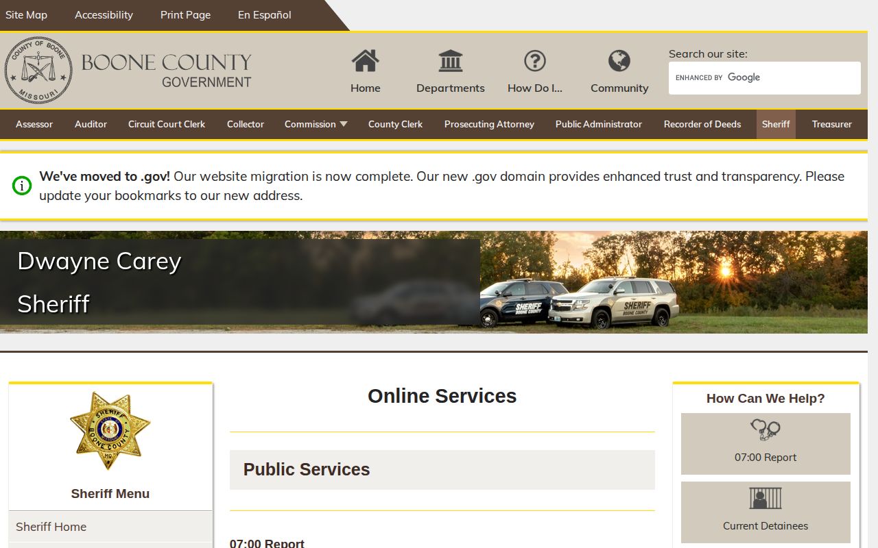 Boone County sheriff online services for jail roster and booking records