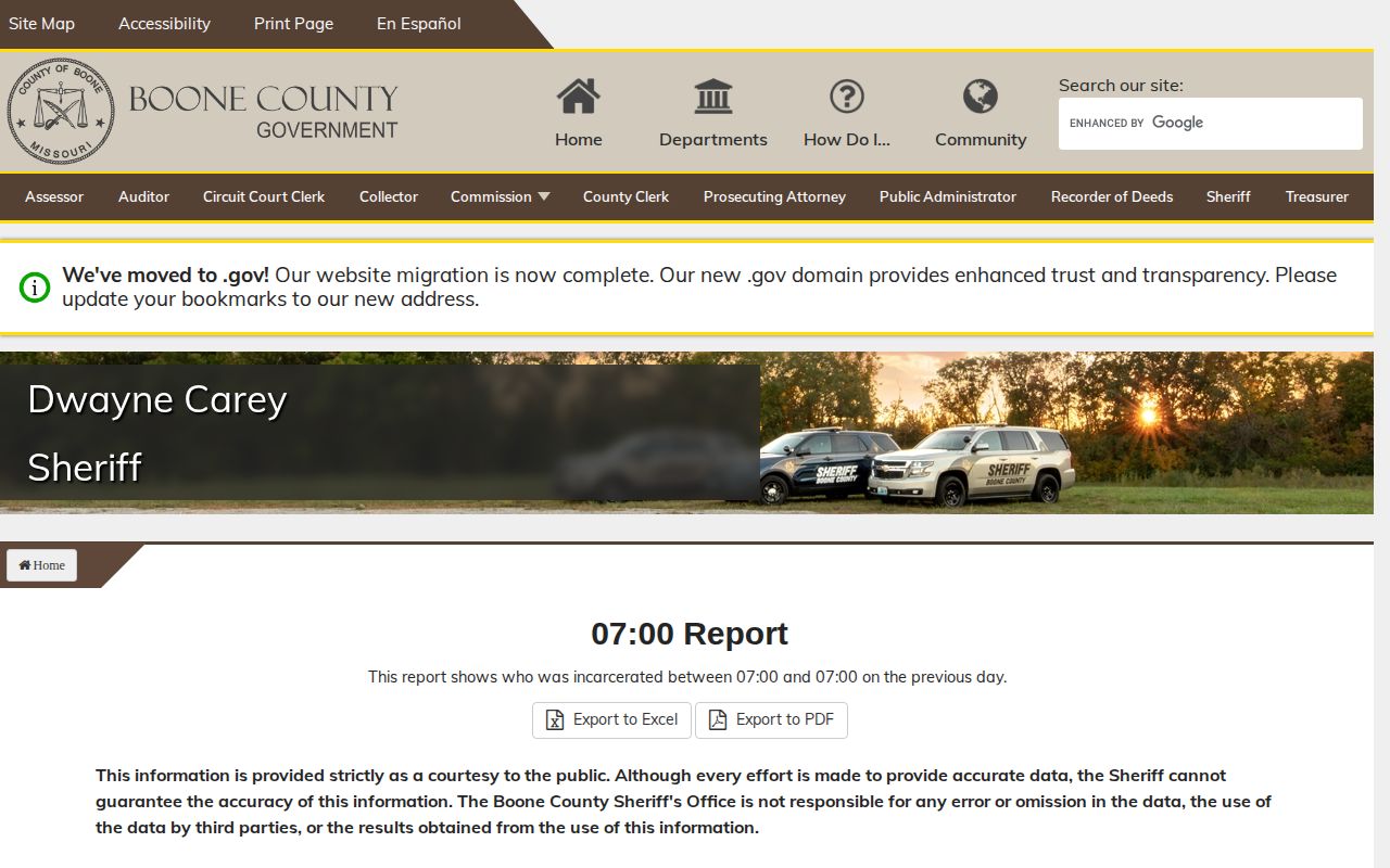 Boone County 07:00 booking and incarceration report fields