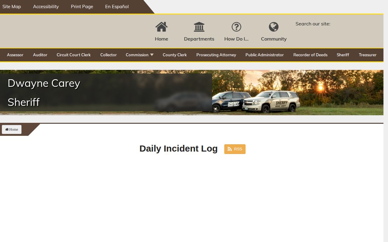 Boone County daily incident log date-range search for arrest record context