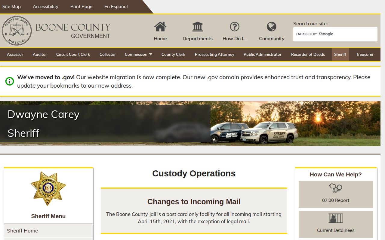 Boone County jail booking and intake records information on the official sheriff site